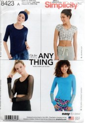 8423 SIMPLICITY KNIT SHORT - LONG SLEEVE TOPS 2 LENGTHS, HEADWRAP S-L PATTERN 4-20 , XXS- LARGE 